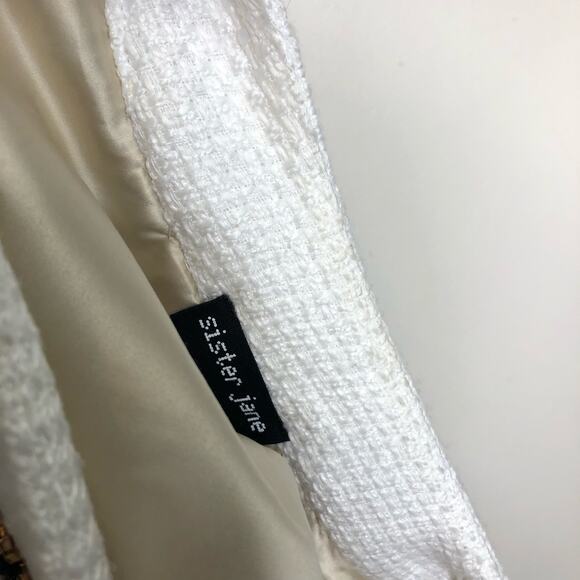 Sister Jane Blazer Cardigan Metallic Blue Tweed Plaid Long Bejeweled V Neck S - Picture 13 of 14